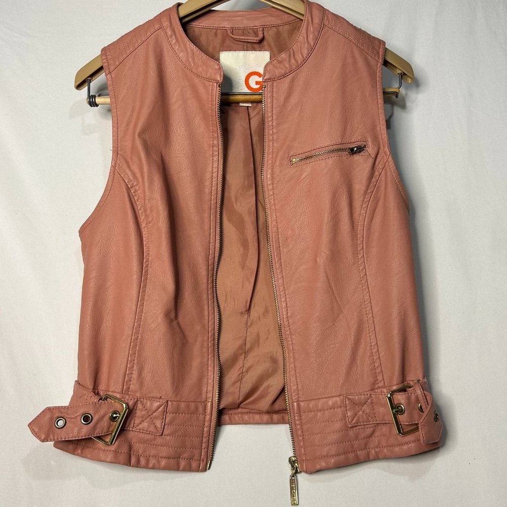 G by Guess Full‎ Zipper Vest Women's Size Small Faux Leather